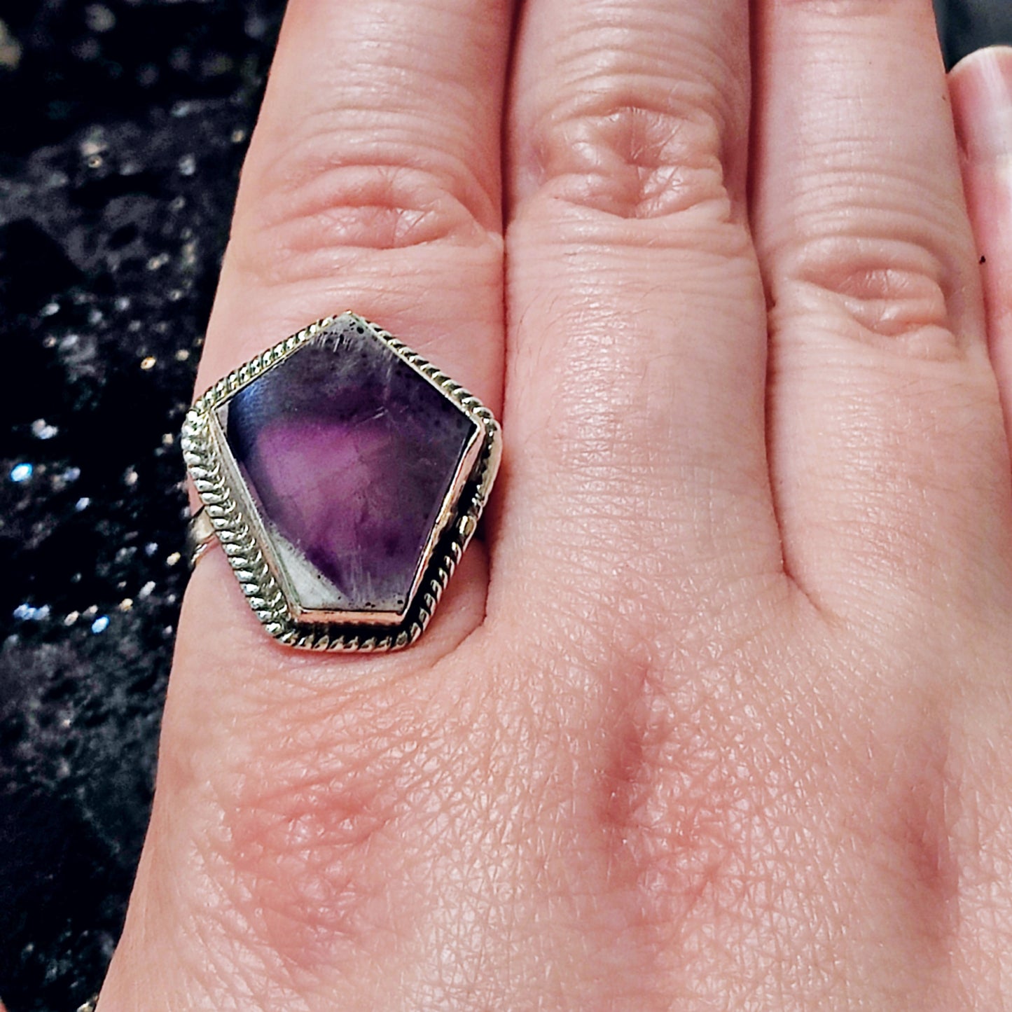 Amethyst Coffin Statement Ring in Sterling Silver (US SIZE 7.5)