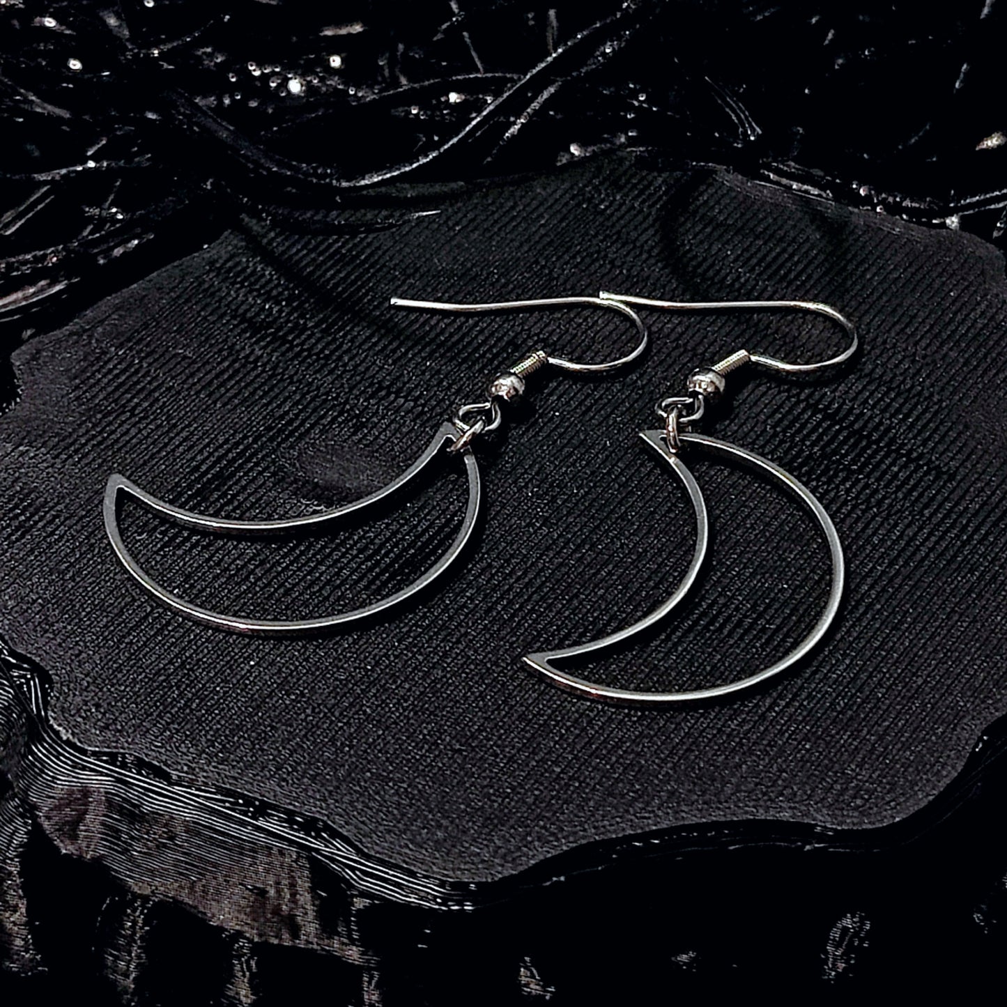 LIGHTWEIGHT Hollow Moon Earrings in Silver w/ Implant Grade Surgical Steel Hooks