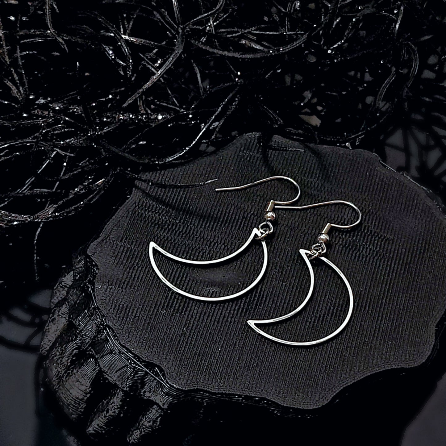 LIGHTWEIGHT Hollow Moon Earrings in Silver w/ Implant Grade Surgical Steel Hooks