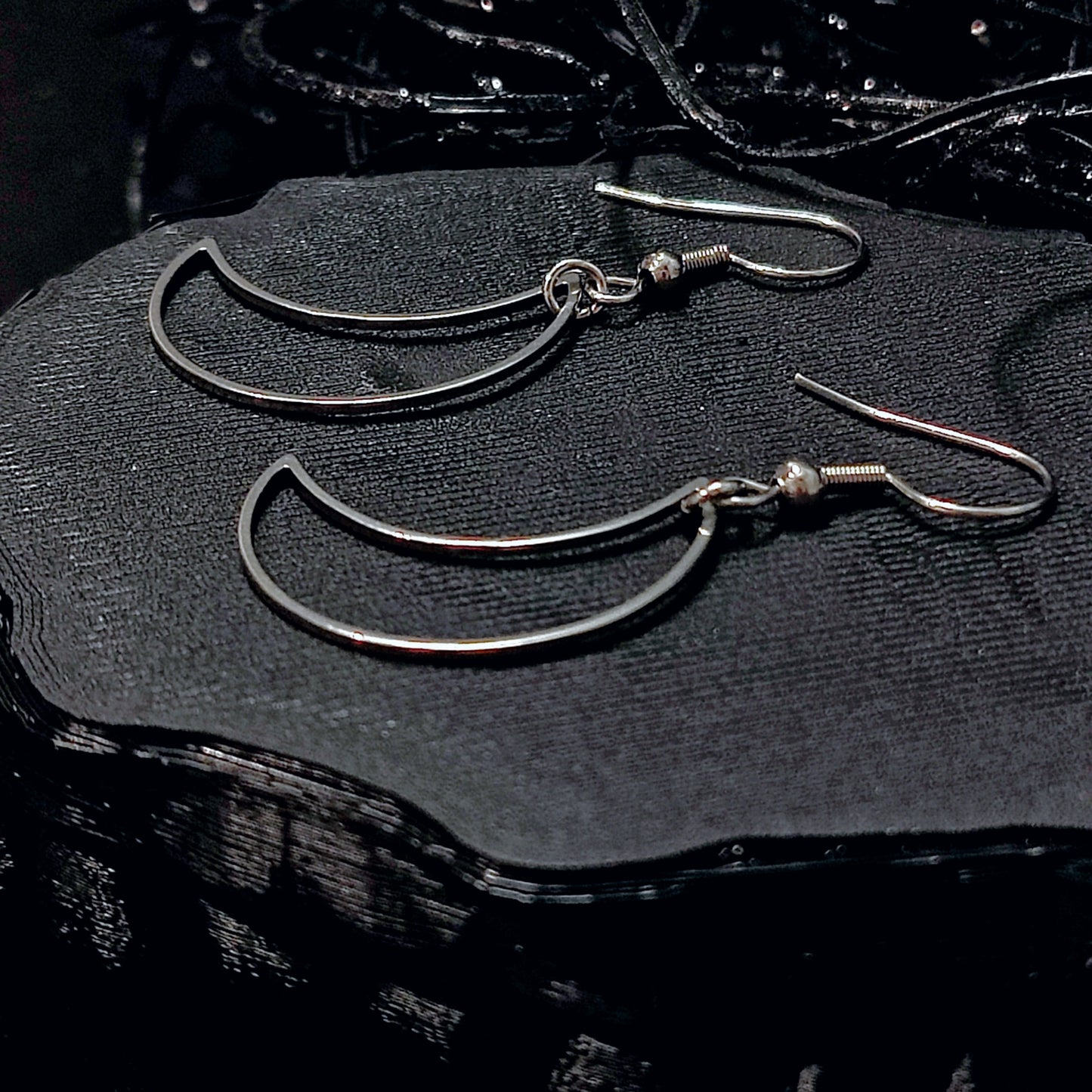 LIGHTWEIGHT Hollow Moon Earrings in Silver w/ Implant Grade Surgical Steel Hooks