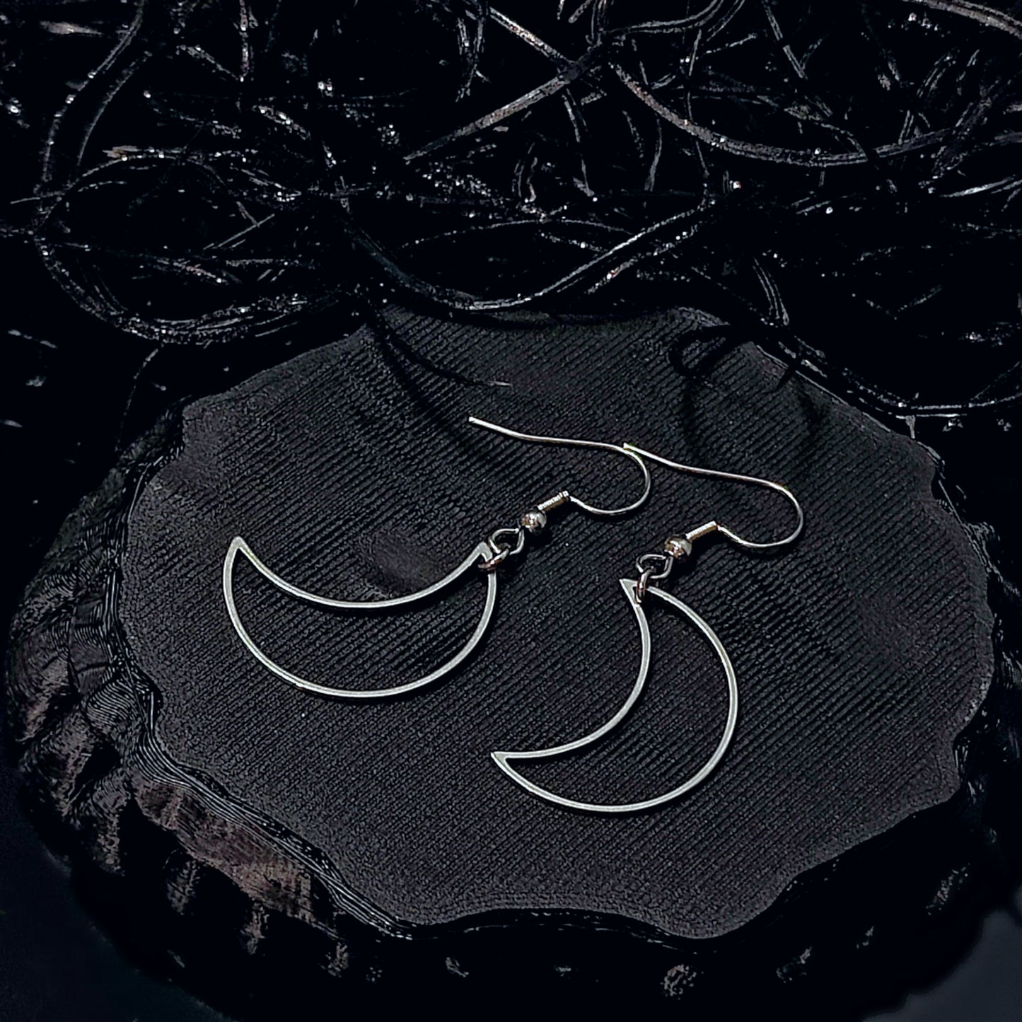 LIGHTWEIGHT Hollow Moon Earrings in Silver w/ Implant Grade Surgical Steel Hooks