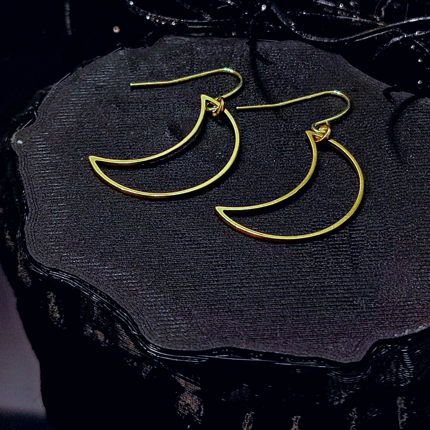 LIGHTWEIGHT Hollow Moon Earrings in Gold w/ 18k Gold Surgical Steel Hooks