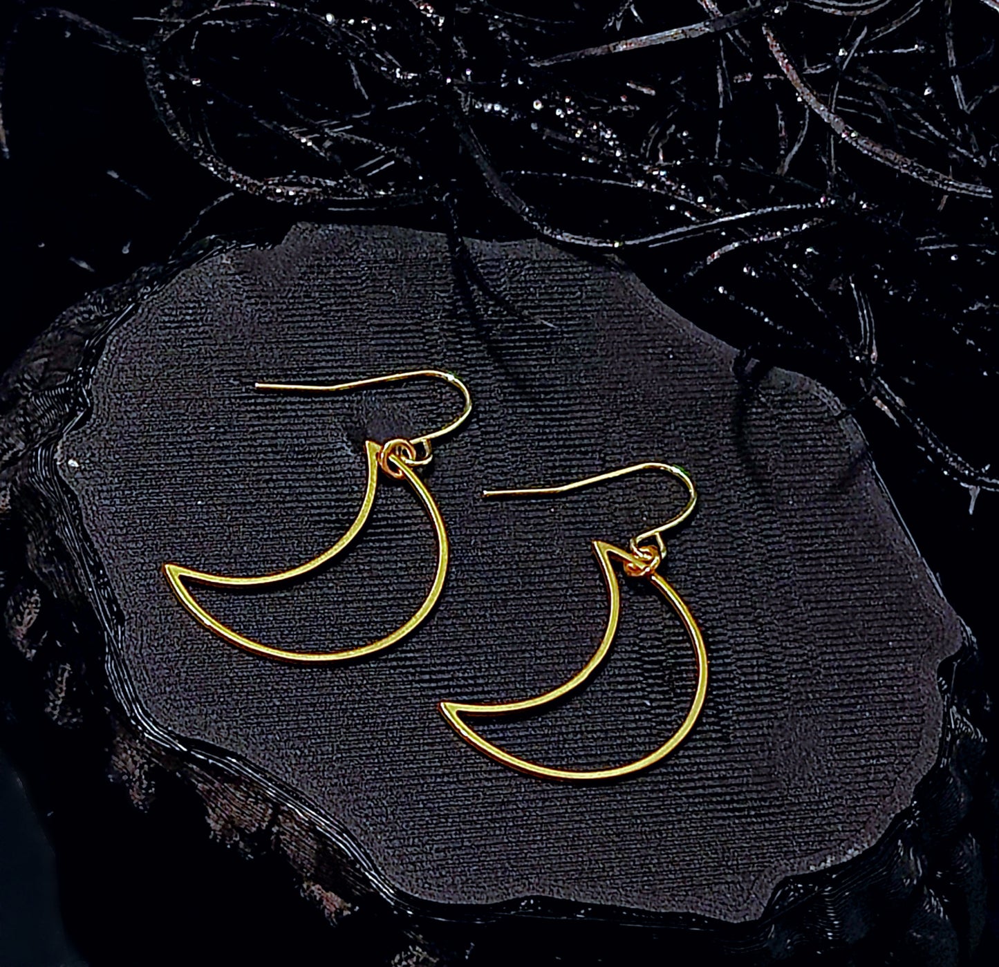 LIGHTWEIGHT Hollow Moon Earrings in Gold w/ 18k Gold Surgical Steel Hooks