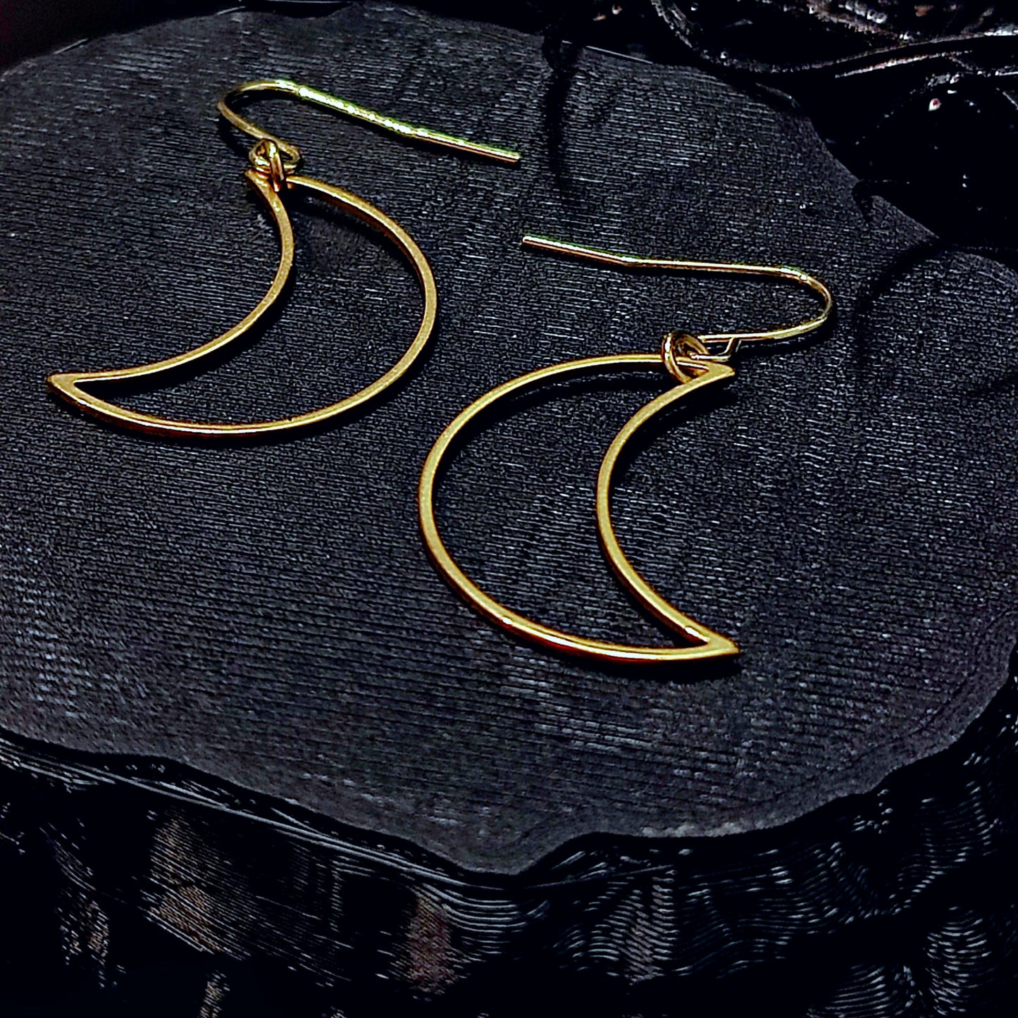 LIGHTWEIGHT Hollow Moon Earrings in Gold w/ 18k Gold Surgical Steel Hooks