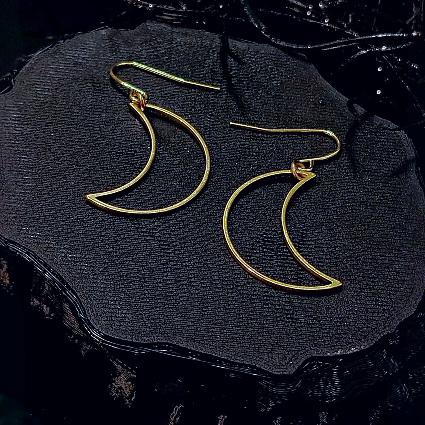 LIGHTWEIGHT Hollow Moon Earrings in Gold w/ 18k Gold Surgical Steel Hooks